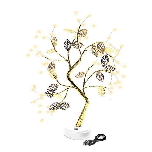 Hjlian Lampe De Table A Led En Fil De Cuivre Avec Feuilles Pour Bonsai, Ideale Pour Le Salon, La Decoration De La Maison Ou Comme Cadeau.