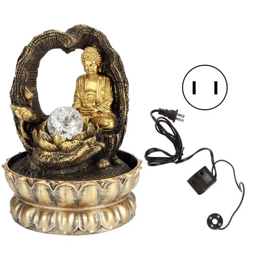 HJLIAN Statue bouddhiste en resine a LED, fontaine de table avec pompe a eau, decoration de paysage, prise americaine 110 V