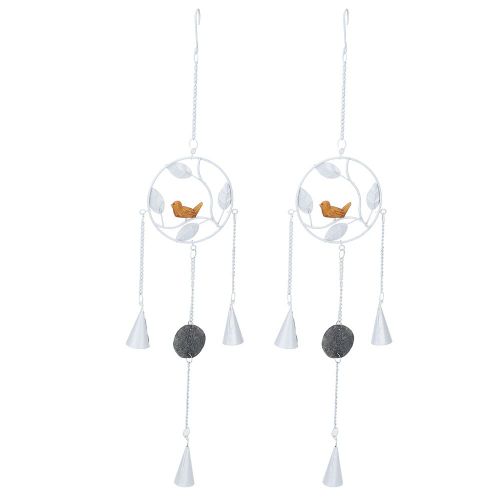 HJLIAN Lot de 2 carillons eoliens innovants en fer a suspendre, decoration de porte, fenetre, jardin, cour, blanc, rond