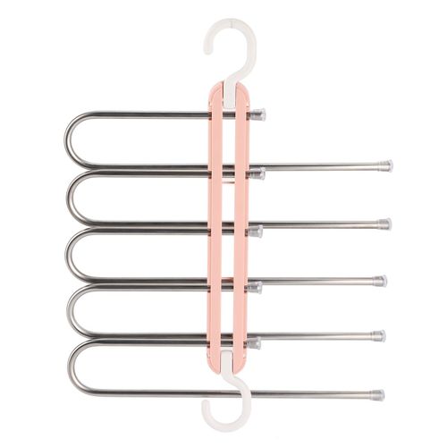 HJLIAN Cintre a pantalons multicouche pliable, organiseur de vetements pour cravates, ceintures, foulards, rose