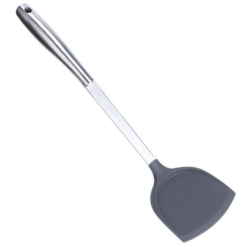 Hjlian Spatule Chinoise Antiadhesive Avec Manche En Acier Inoxydable (Gris)