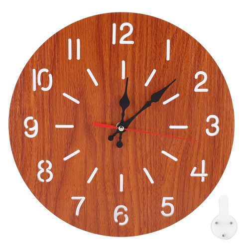 HJLIAN Horloge murale ronde de 30 cm, style retro, chiffres, decorative, pour la maison, le bureau ou le bar, marron