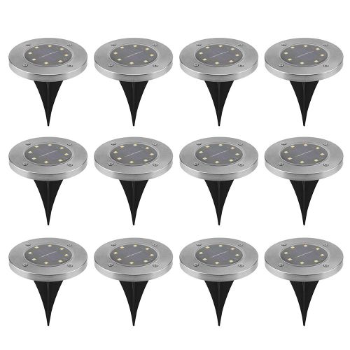 Hjlian Lot De 12 Spots Solaires Encastres A 8 Led Pour Jardin, Exterieur, Decoration De Chemin