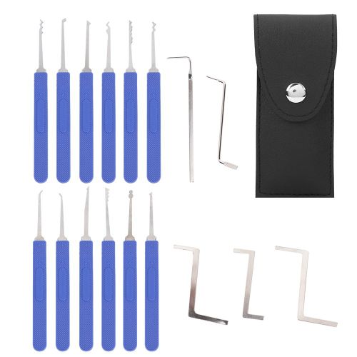 HJLIAN Kit de crochetage de serrure 17 pieces, extracteur de cle, retrait de cle, fournitures de serrurier en acier inoxydable bleu, poignee bleue