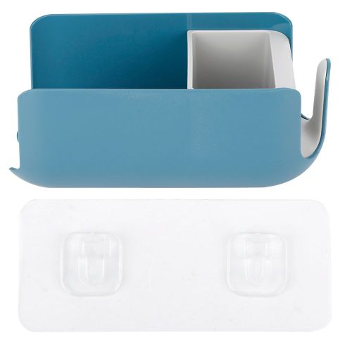 HJLIAN Support mural pour seche-cheveux, etagere de rangement, organisateur, etagere de salle de bain, bleu et gris
