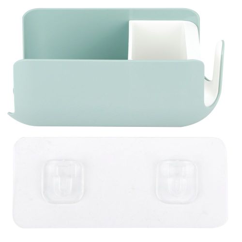 HJLIAN Support mural pour seche-cheveux, etagere de rangement, organisateur, etagere de salle de bain, vert et blanc