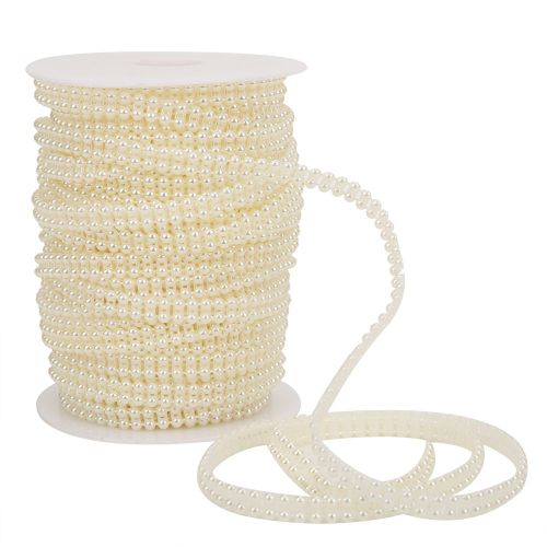 Hjlian Cordon De Perles Synthetiques Double Rangee De 4 Mm, 25 M, Pour Vetements, Chaussures, Bouquet De Mariage, Accessoires, Beige