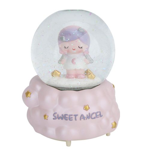 Hjlian Boite A Musique Innovante Et Magnifique En Forme De Boule De Cristal, Decoration Artisanale En Resine, Ange Avec Base Rose