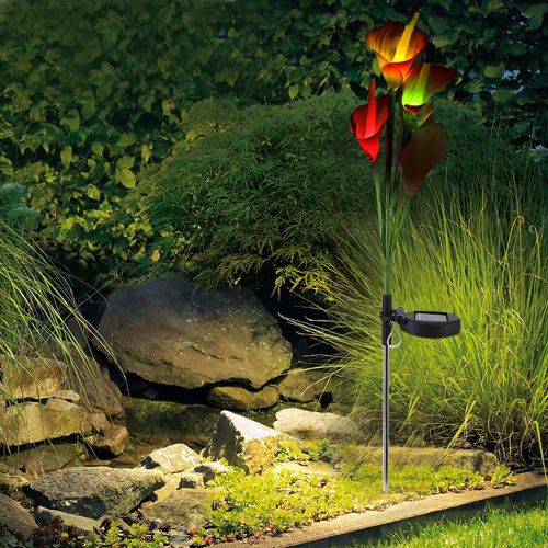 Hjlian Lampe De Pelouse A 4 Led A Energie Solaire, Style Calla Rose, Pour Jardin Exterieur Et Cour
