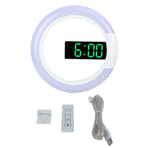 HJLIAN Horloge murale LED de style moderne et innovant, decoration d'interieur avec alarme, temperature et lumiere, vert