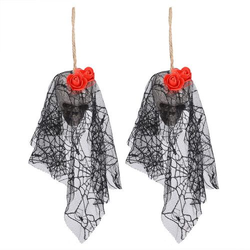 Hjlian Lot De 2 Pendentifs Tete De Mort Fantome, Accessoires D'horreur, Decorations Suspendues Pour Fete D'halloween, Rouge