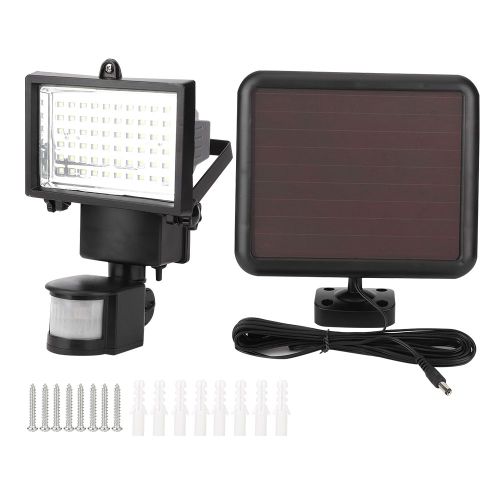 Hjlian Applique Murale Solaire 60 Led, Projecteur D'exterieur Etanche Avec Detecteur De Mouvement Infrarouge, Pour Jardin, Garage, Terrasse, Noir