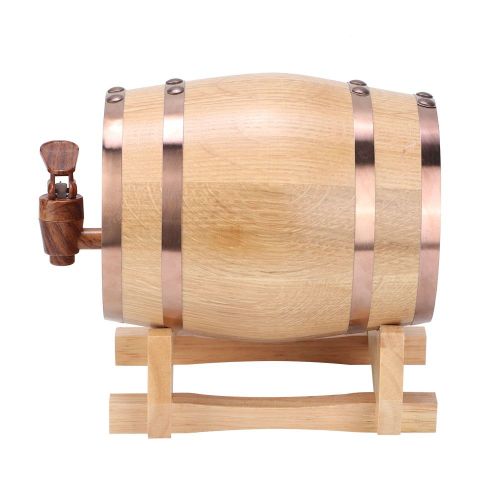 HJLIAN Mini tonneau a vin portable en bois de chene, equipement de brassage domestique, couleur bois avec cerceau dore, 1 L