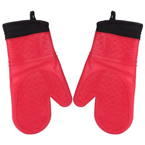 HJLIAN Gants de cuisine antiderapants en silicone epais et isolants pour four a micro-ondes (rouge)
