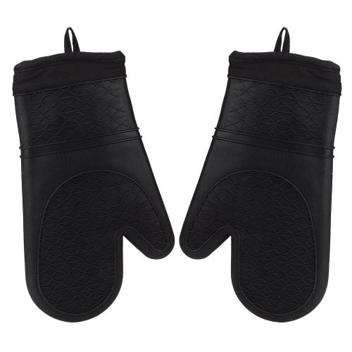HJLIAN Gants de cuisine antiderapants en silicone epais et isolants pour four a micro-ondes (noir)
