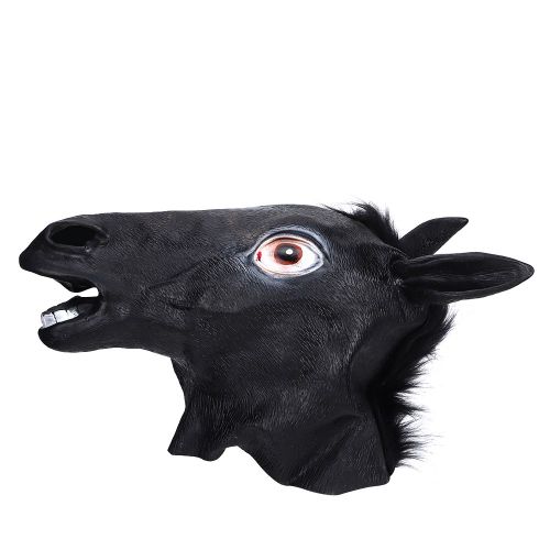 HJLIAN Masque de tete de cheval amusant, accessoire de theatre, pour cosplay, Halloween, fete costumee, noir