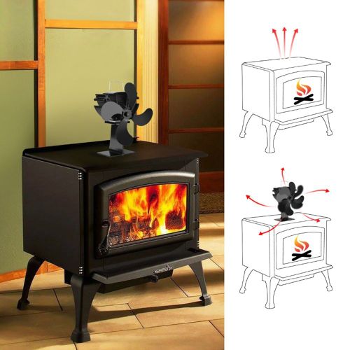 HJLIAN Ventilateur de cheminee ecologique a 4 lames noires alimente par la chaleur