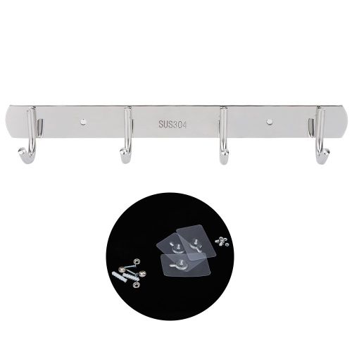 HJLIAN Crochet mural a 4 crochets pour serviettes, chapeaux, vetements, salle de bain, en acier inoxydable