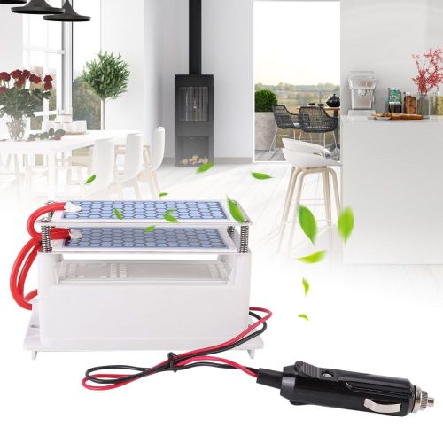 HJLIAN Generateur d'ozone pour voiture, DC12 V, 10 g/h, machine de desinfection, plaque en ceramique, filtre a eau et a air, purificateur