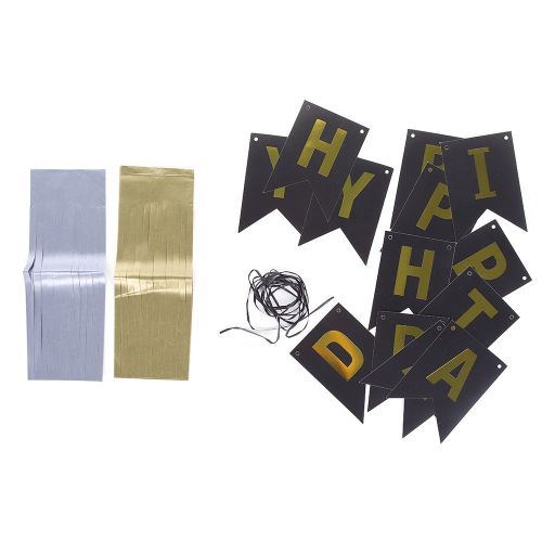 HJLIAN Banniere decorative en papier pour joyeux anniversaire (noir et or)