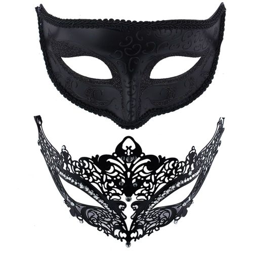 Hjlian Masque Facial Creux Avec Strass, Decoration Pour Les Yeux, Pour Bal De Promo, Fete, Danse, Costume De Couple (Noir)