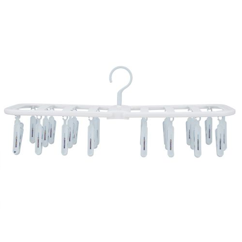 HJLIAN Cintre pliable et multifonctionnel a 24 clips pour sous-vetements et chaussettes (bleu et blanc)