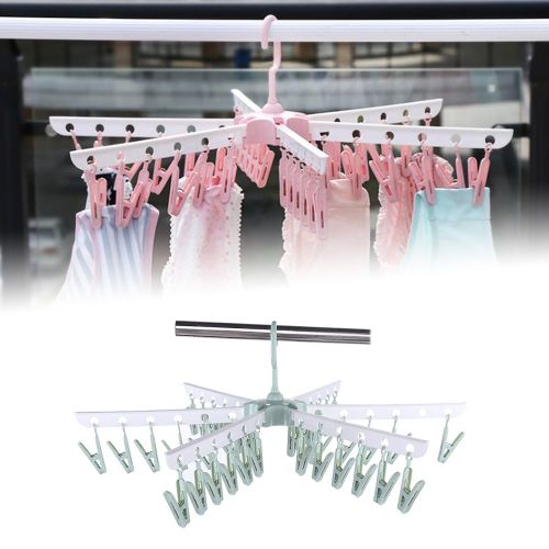 HJLIAN Cintre pliable et coupe-vent a 36 pinces pour vetements, sous-vetements, chaussettes, sechage a suspendre pour la maison (vert)