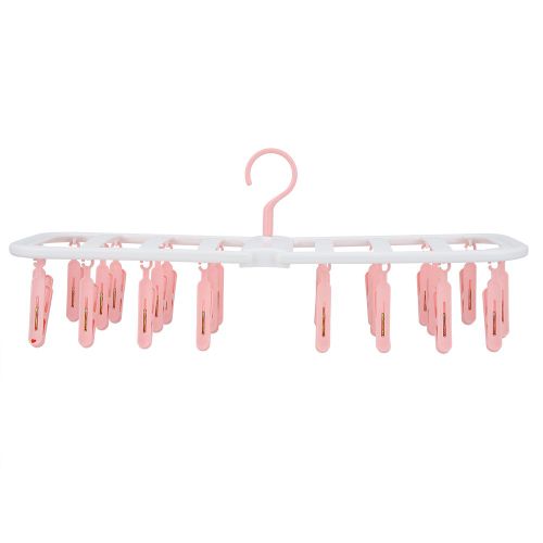 HJLIAN Cintre pliable et multifonctionnel a 24 clips pour sous-vetements, chaussettes et autres articles de maison (rose et blanc)