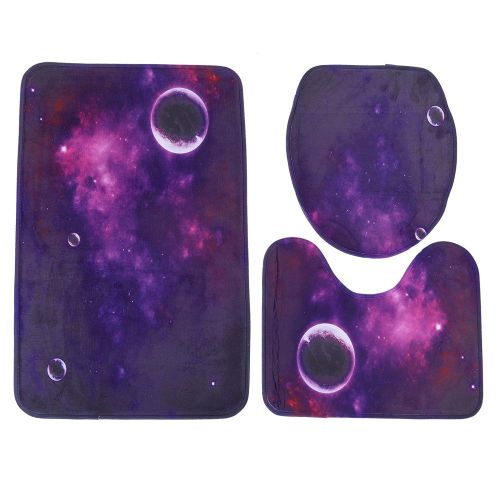 HJLIAN Ensemble de 3 tapis de toilette antiderapants avec imprime ciel etoile pour decoration de salle de bain