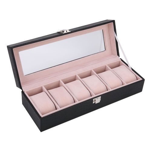 Hjlian Boite A Montres En Cuir Pu A 6 Compartiments, Presentoir, Rangement De Bijoux (Noir)