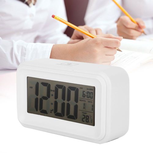 HJLIAN Reveil numerique LCD avec retroeclairage silencieux pour la maison et le bureau, blanc