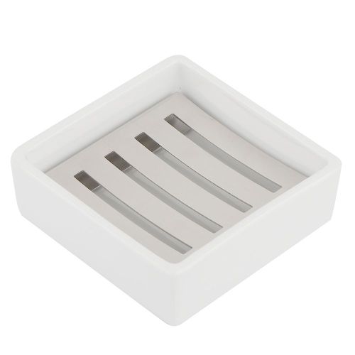 HJLIAN Porte-savon en ceramique, porte-savon en acier inoxydable pour douche, boite a savon drainante a double couche