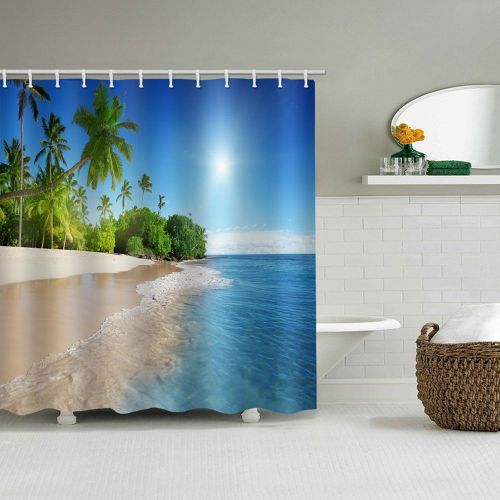 HJLIAN Rideau de douche impermeable en polyester avec motif de plage et crochets de suspension