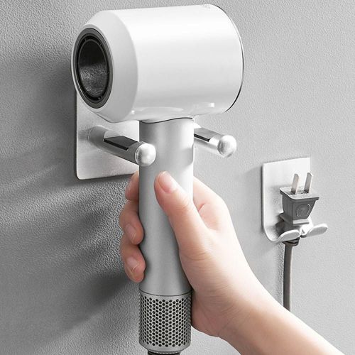 HJLIAN Nouveau support de seche-cheveux pour salle de bain, support de rangement pour tubes d'air (blanc)