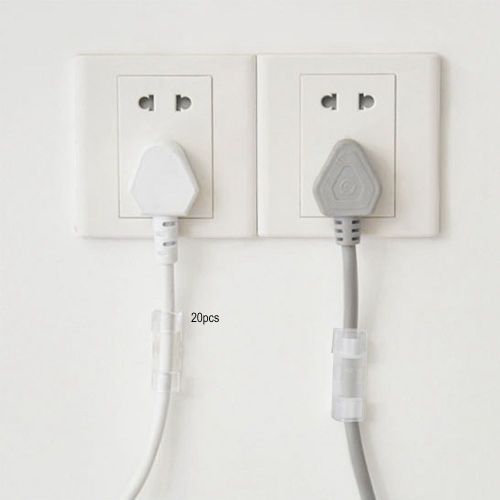 HJLIAN Lot de 20 clips de verrouillage de cable USB auto-adhesifs, protecteurs de cables, organisateurs (transparents)