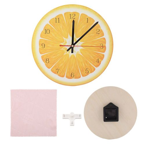 HJLIAN Horloge murale numerique silencieuse de 11 pouces, motif fruits de dessin anime, pour decoration de chambre d'enfant (orange)