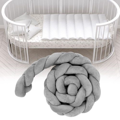 Hjlian Tour De Lit Tresse Pour Bebe De 1,5 M, Long Coussin De Chambre D'enfant, Noud Doux, Oreiller Serpent (Gris)