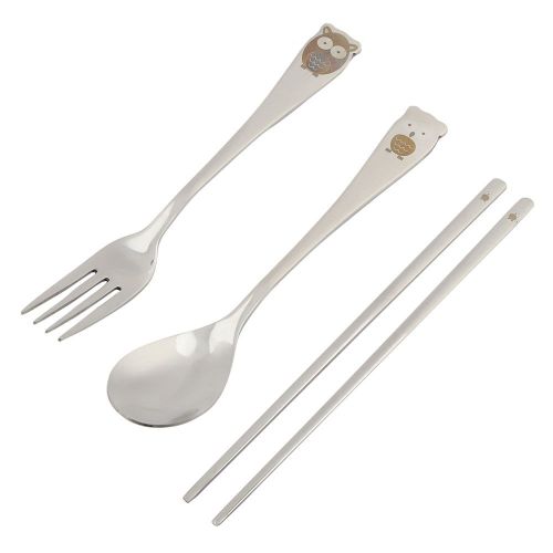 Hjlian Kit De Vaisselle Reutilisable En Acier Inoxydable Pour Enfants, Motif Dessin Anime, Fourchette, Cuillere, Baguettes (#2)