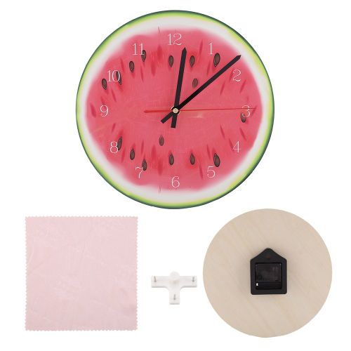 HJLIAN Horloge murale numerique silencieuse de 11 pouces, motif fruits de dessin anime, pour decoration de chambre d'enfant (pasteque)