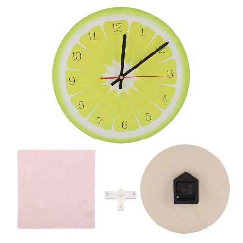 HJLIAN Horloge murale numerique silencieuse de 11 pouces, motif fruits de dessin anime, pour decoration de chambre d'enfant (citron vert)