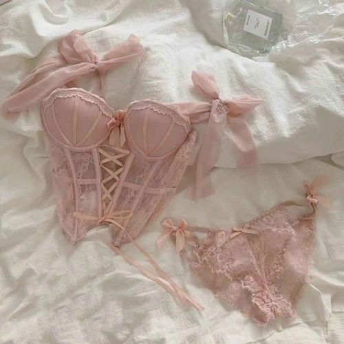 Doux Sexy Dames Ensemble De Soutien-Gorge Arête De Poisson Corset Épicé Fille Dentelle Lingerie Sangle Rembourrage Froncé Type Mince Corset Femmes Ensemble De Soutien-Gorge