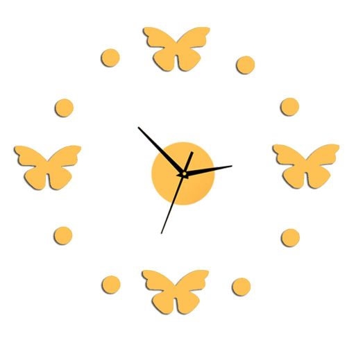 HJLIAN Horloge murale moderne sans cadre, grande horloge 3D sans tic-tac pour salon, doree