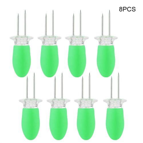 HJLIAN Lot de 4 fourchettes a mais en acier inoxydable (8 pieces) pour barbecue (vert)