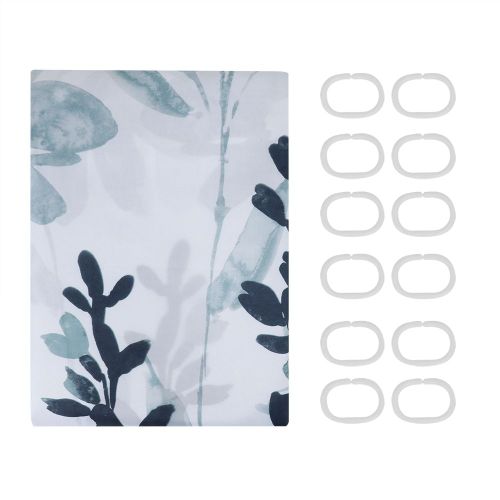 HJLIAN Rideaux de douche a imprime floral, rideau de bain durable et impermeable (bleu)
