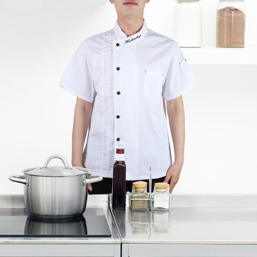 Hjlian Veste De Chef D'ete A Manches Courtes Pour Homme (Blanc, Taille Xxxl)