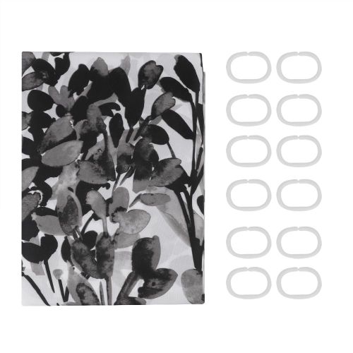 HJLIAN Rideaux de douche a imprime floral, rideau de bain durable et impermeable (gris)