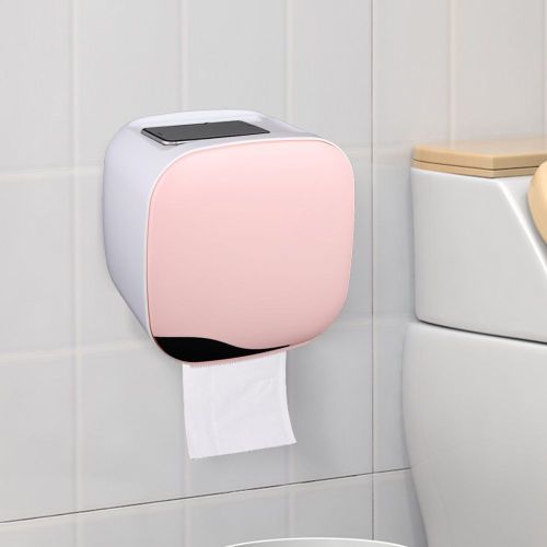 HJLIAN Porte-papier toilette etanche pour salle de bain, boite a mouchoirs murale, boite de rangement pour papier toilette, rose