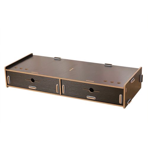HJLIAN Support d'ecran d'ordinateur en bois, organiseur de bureau pour clavier, boite de rangement avec tiroir (noir)