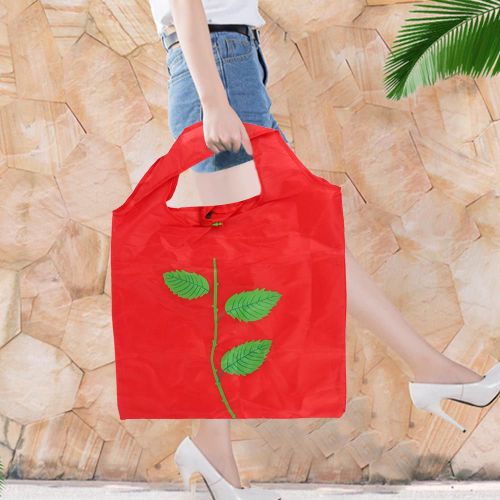 HJLIAN Sac de courses pliable reutilisable en polyester avec dentelle et bourgeons dores (rouge)