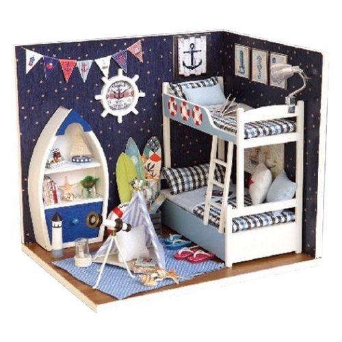 HJLIAN Maison de poupee miniature a monter soi-meme, kit de jouets avec eclairage LED et ciel etoile